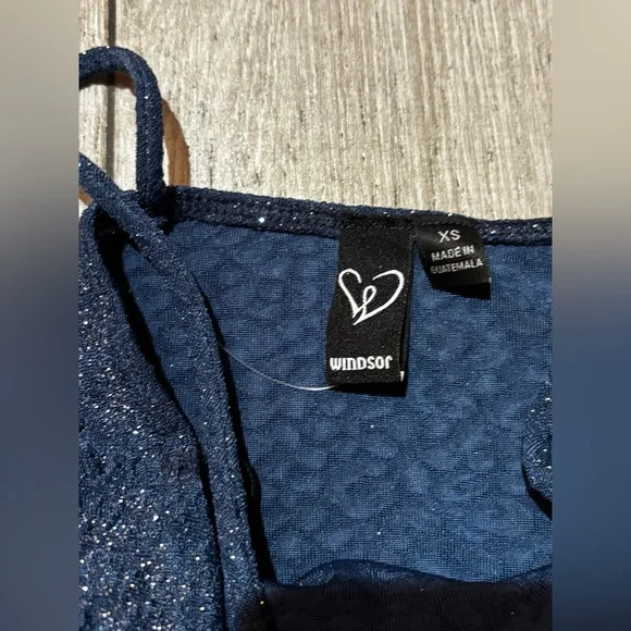 New Windsor Sparkling Navy Blue Ruched Mini Dress - Picture 7 of 7